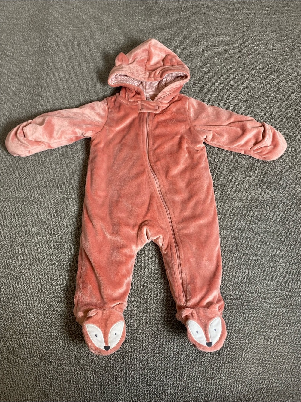 Carter's Pink Plush Hooded Zip Up One-Piece Fox Footies- Winter
